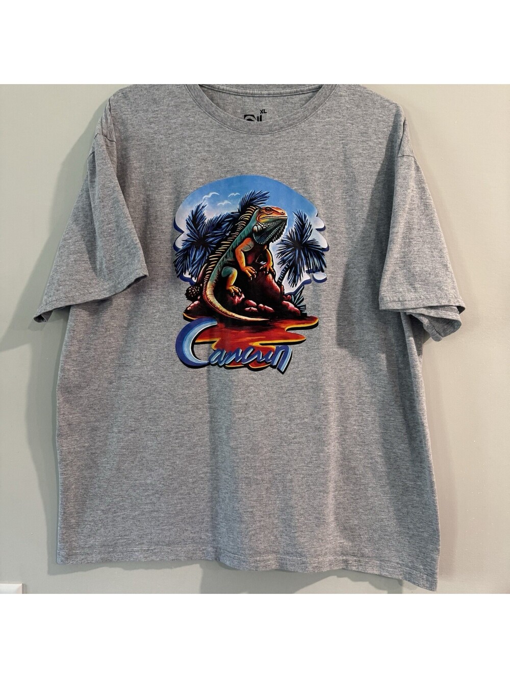 Cancun Graphic T-Shirt XL Colorful Iguana Tropical Palm Tree Vacation Beach